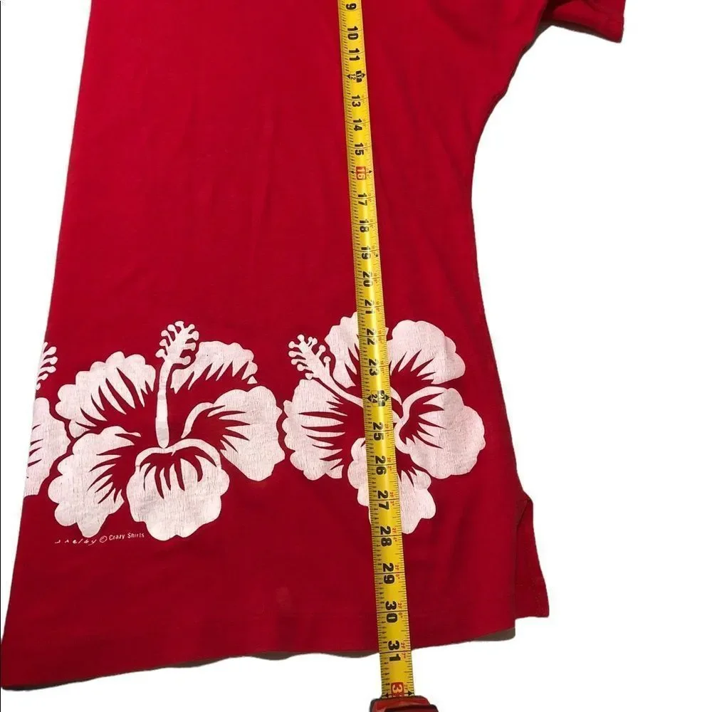 Vintage 70’s 80’s Rare CRAZY SHIRTS HAWAII Red Hibiscus Flowers Shirt Sz Large